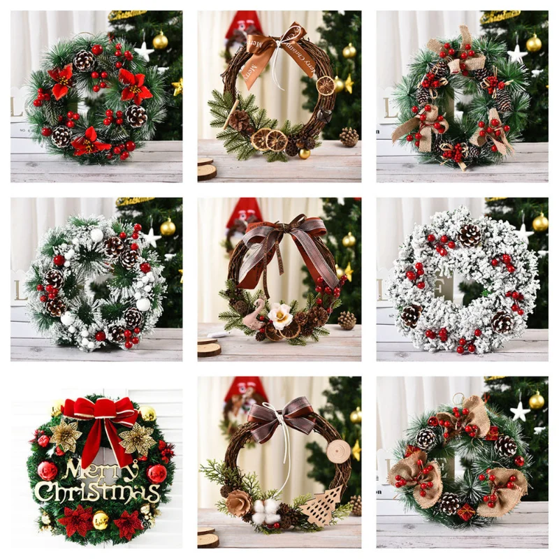Рождественский венок, рождественская гирлянда из ротанга Navidad, Рождественские украшения для домашнего декора дверей, подвесной венок, искусственные гирлянды