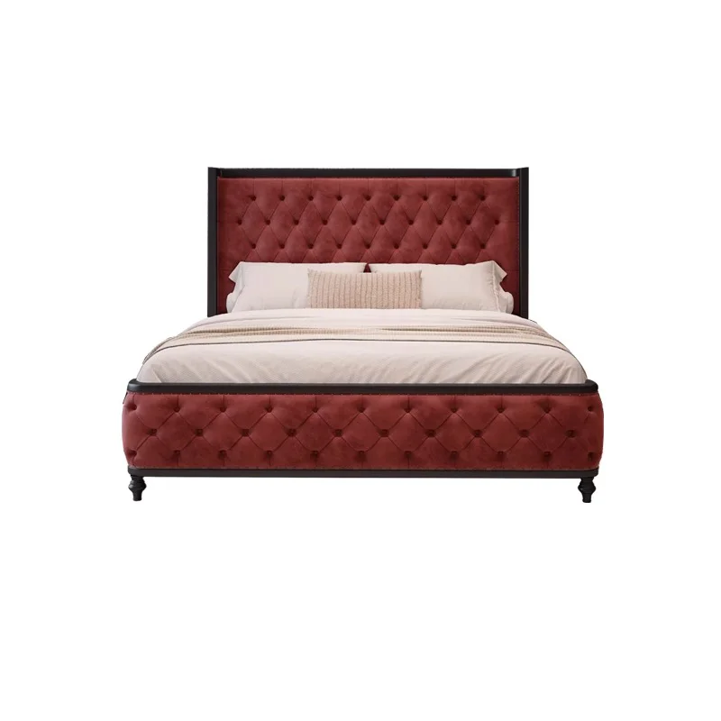 Французская ретро светлая роскошная современная двуспальная кровать из цельного дерева черного цвета в спальне виллы двуспальная кровать мягкая свадебная кровать 0