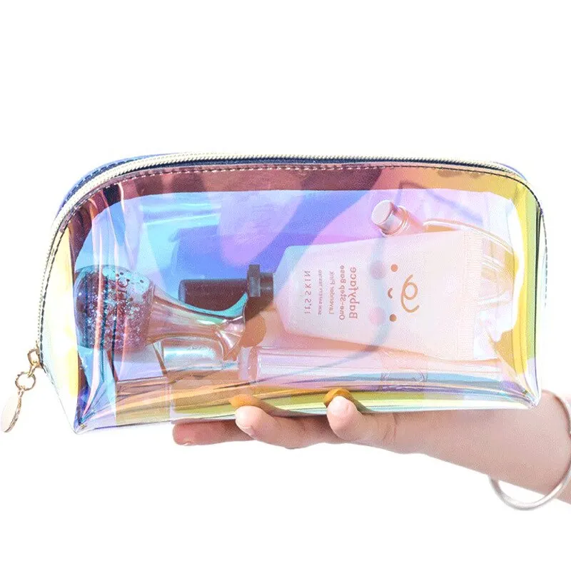 Корейская лазерная косметичка Ins Cosmetics Полукруглая дорожная сумка-багги Переносная прозрачная сумка для мытья в форме клецки