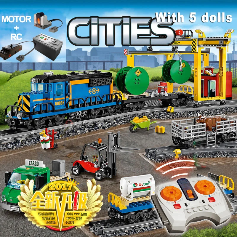 В наличии Модель Грузового поезда с Моторизованным Дистанционным управлением, Совместимая с комплектом 60052 02008 Строительных блоков Bricks Power RC DIY Toys