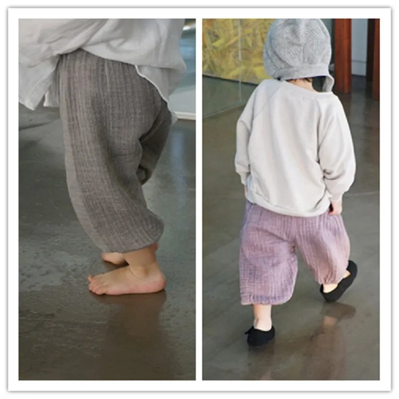 Детские летние штаны, льняные хлопковые детские штаны, однотонные дышащие брюки для мальчиков, шаровары