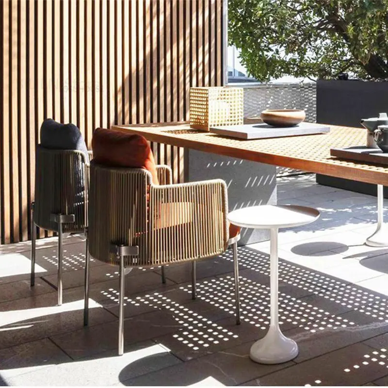 Скандинавский набор садовой мебели Дизайнерский ротанговый стул для отдыха на вилле во внутреннем дворике, стол для дома, сада и террасы, набор стульев L 0