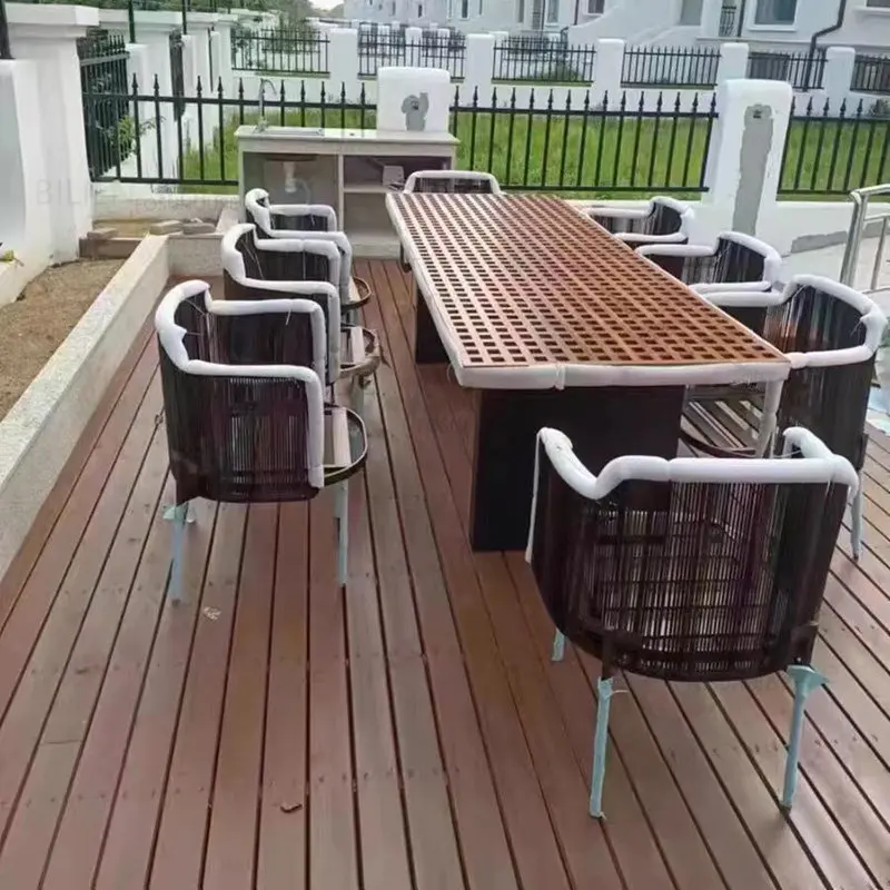Скандинавский набор садовой мебели Дизайнерский ротанговый стул для отдыха на вилле во внутреннем дворике, стол для дома, сада и террасы, набор стульев L 5