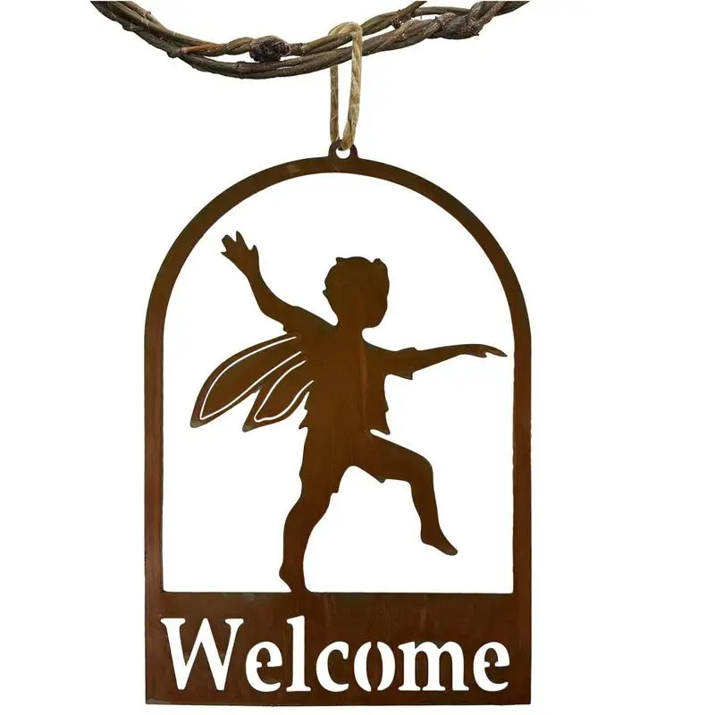 Мальчик-Ангел Приветствует Подвесную Дверь Металлическим Подвесным Знаком, Повесьте Приветственный Дверной Знак, Металлические Приветственные Дверные Знаки Для Наружного Крыльца