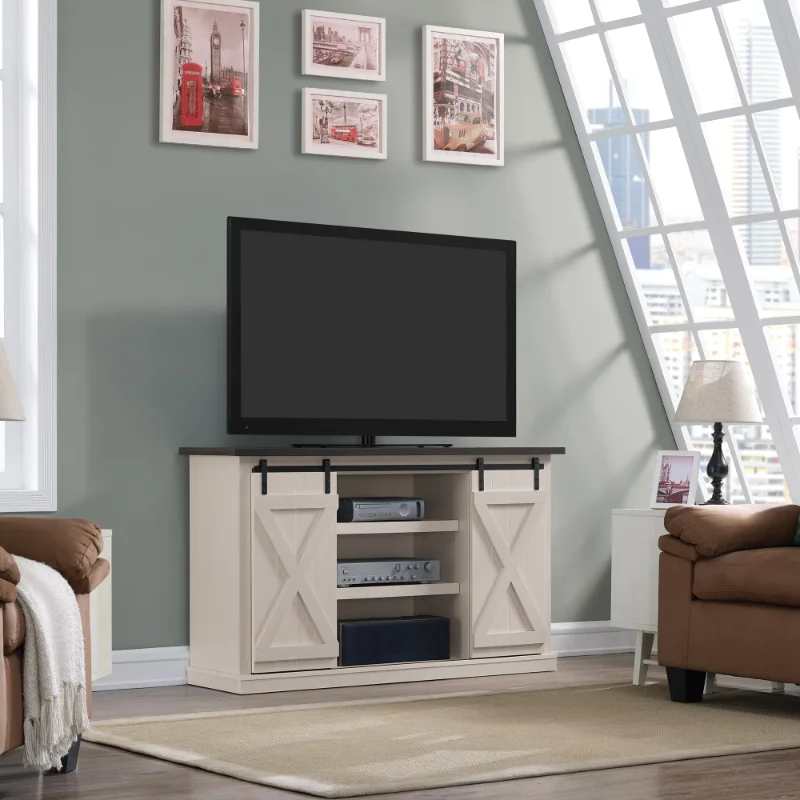 Твин Стар Хоум, дверь сарая в Терривилле, подставка для телевизора для телевизоров до 60 дюймов, старая белая подставка для телевизора, мебель для гостиной, тумба для телевизора