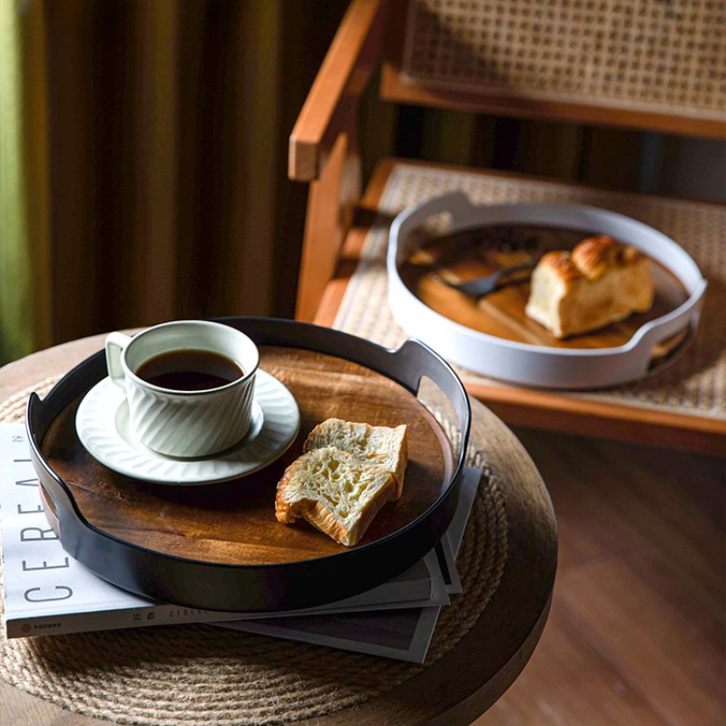 Бинауральный круглый кухонный органайзер с древесиной, прочный несущий чайный поднос, Моющийся Столовый поднос, декор, Посуда для завтрака, Косметика