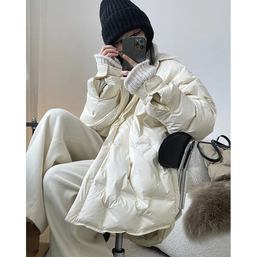 Новый зимний силуэт с томными тиснеными лацканами, рубашка, пуховик для свободного образа, тонкая и теплая куртка для женщин 1