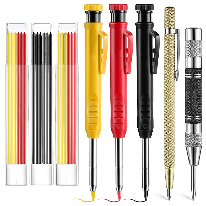 Плотницкие карандаши, инструменты для разметки, набор плотницких карандашей С автоматическим центральным перфоратором, твердосплавный инструмент для разметки
