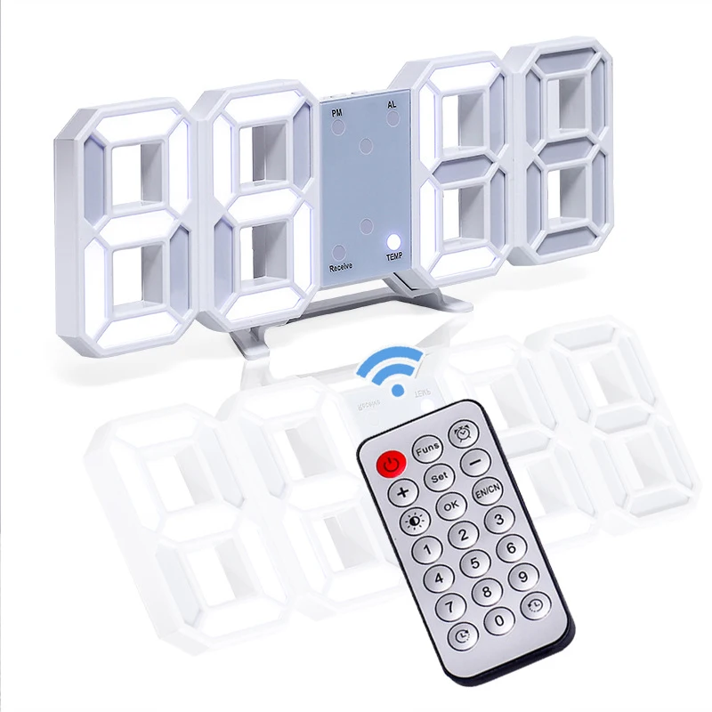 3D Светодиодные цифровые настенные часы Будильник с дистанционным управлением с отображением времени, даты, температуры, времени для спальни, гостиной, офиса