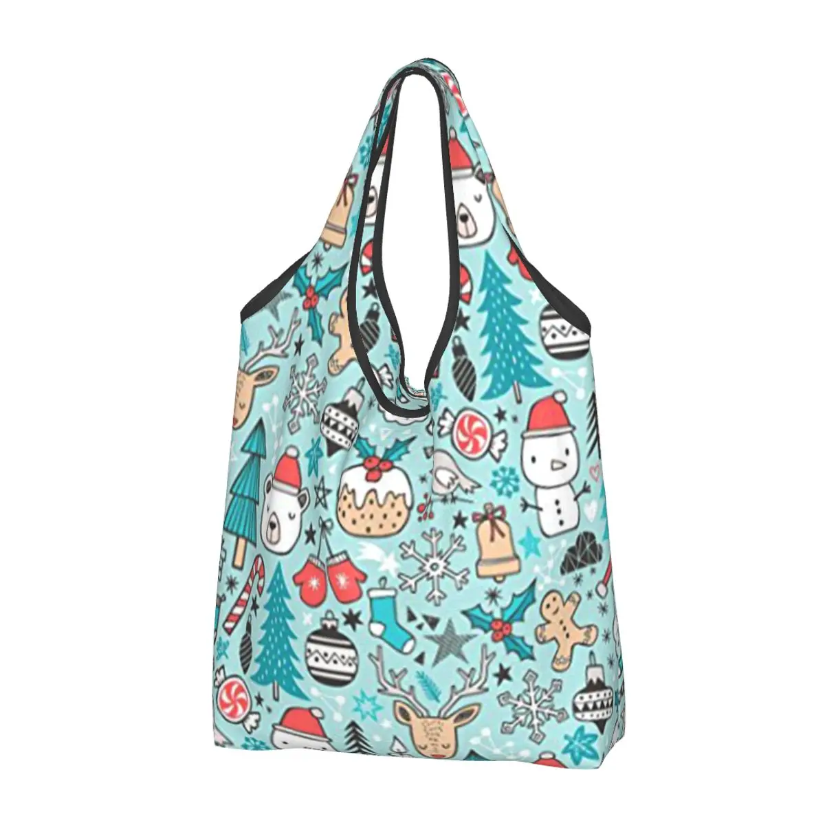 Рождественская женская повседневная сумка для покупок в стиле Санта-Снеговика, сумка-тоут большой емкости, портативная сумка для хранения, складные сумки