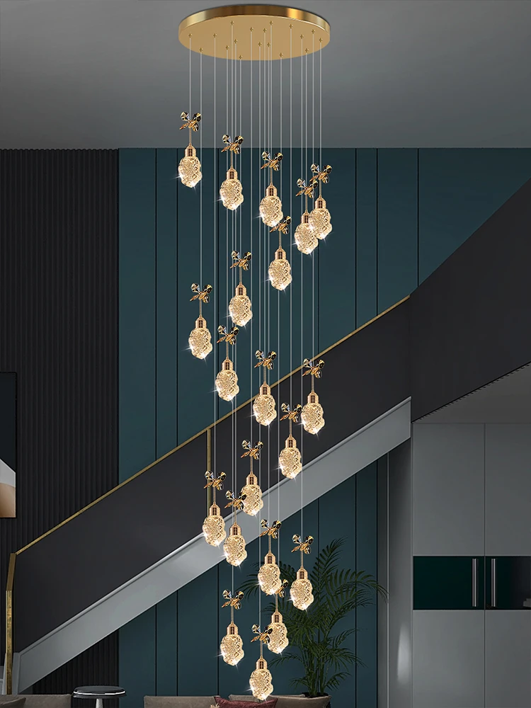 Светодиодная Скандинавская хрустальная люстра Simplicity Gold Crystal Подвесной светильник для гостиной Внутреннее освещение Вилла Лофт Лестница Подвесной светильник 0