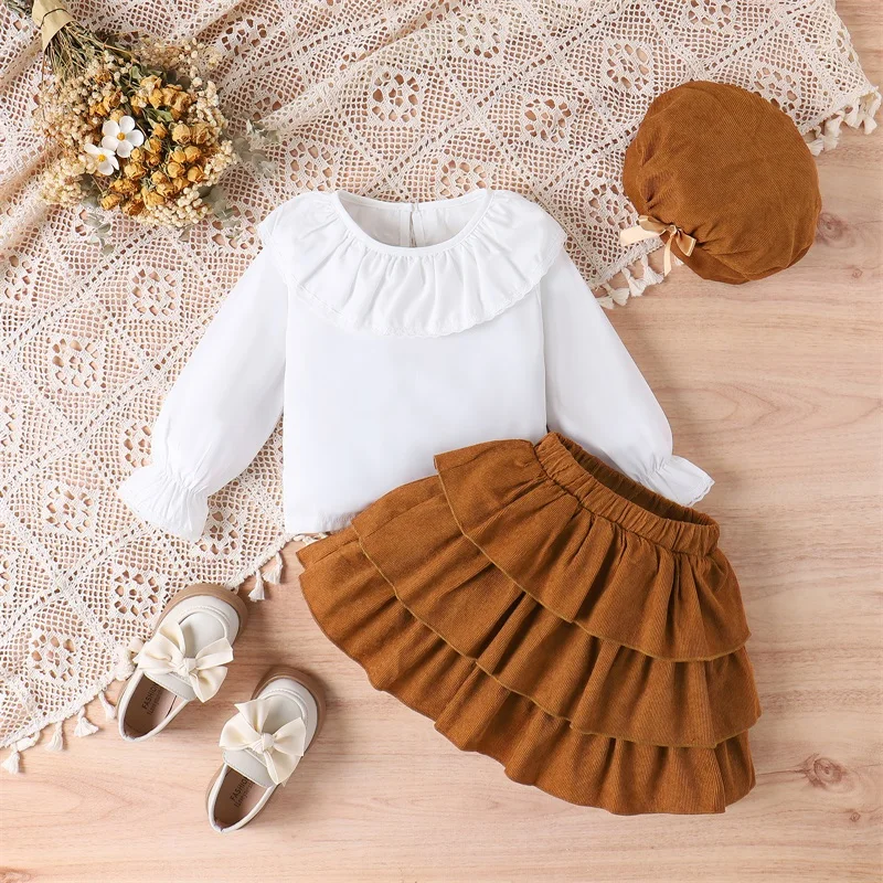 Осенний детский костюм Citgeett для маленьких девочек, рубашка с длинным рукавом и многослойная юбка с оборками, шляпа, Осенняя одежда
