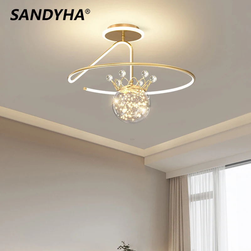 Минималистичные романтические потолочные люстры SANDYHA, роскошная светодиодная лампа Starry Crown для спальни, гостиной, столовой, светильников для домашнего декора.