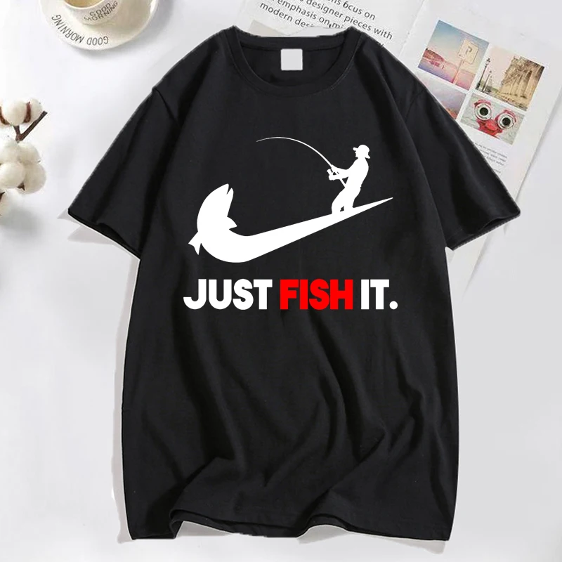 Just Fishing It Хлопчатобумажные мужские футболки, мужская забавная повседневная футболка, мужская одежда, футболка оверсайз, женская хлопчатобумажная одежда, верхняя футболка